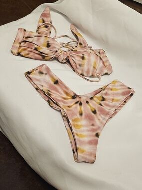 Skatie Pink and Yellow Tie-Dye Bikini Set